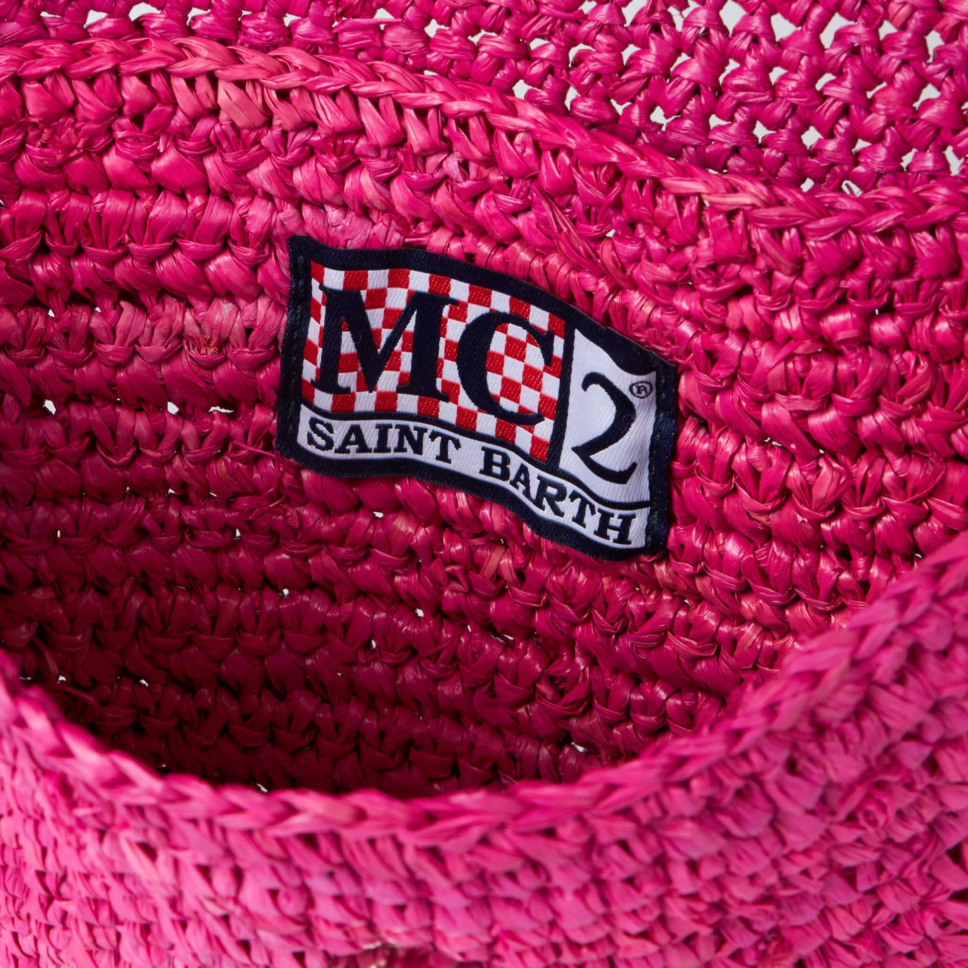 Raffia fuchsia pouch bag with Saint Barth embroidery - MC2 Saint Barth