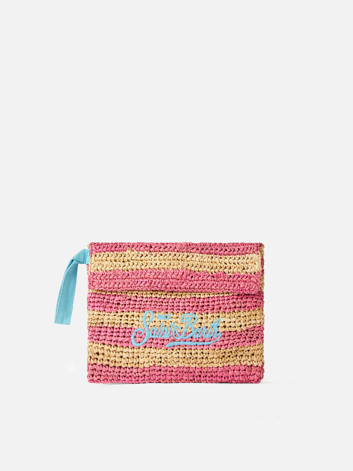 Raffia striped pouch bag with Saint Barth embroidery - MC2 Saint Barth