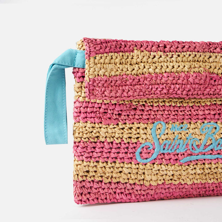 Raffia striped pouch bag with Saint Barth embroidery - MC2 Saint Barth