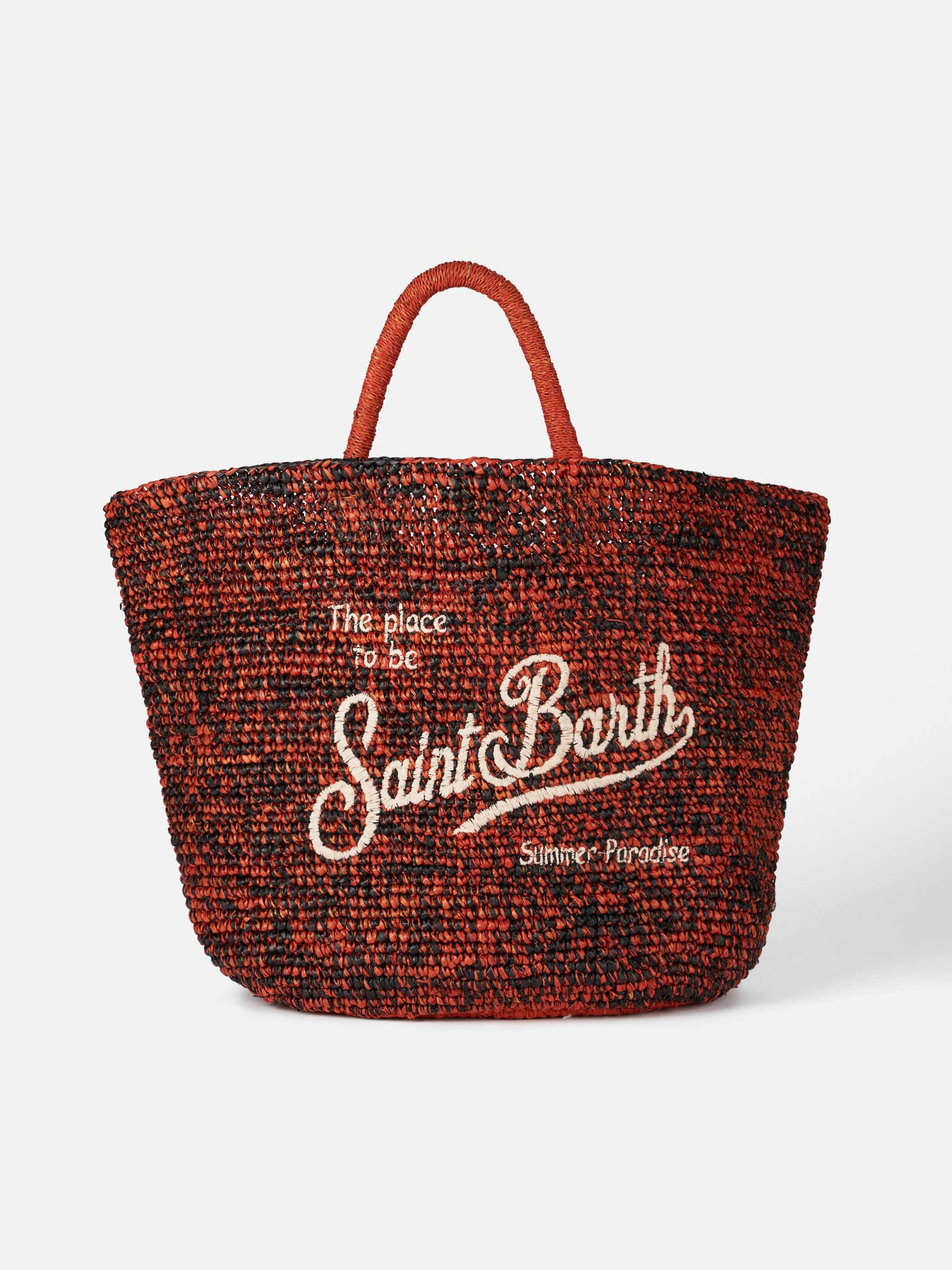 Raffia black and orange bag with front embroidery - MC2 Saint Barth