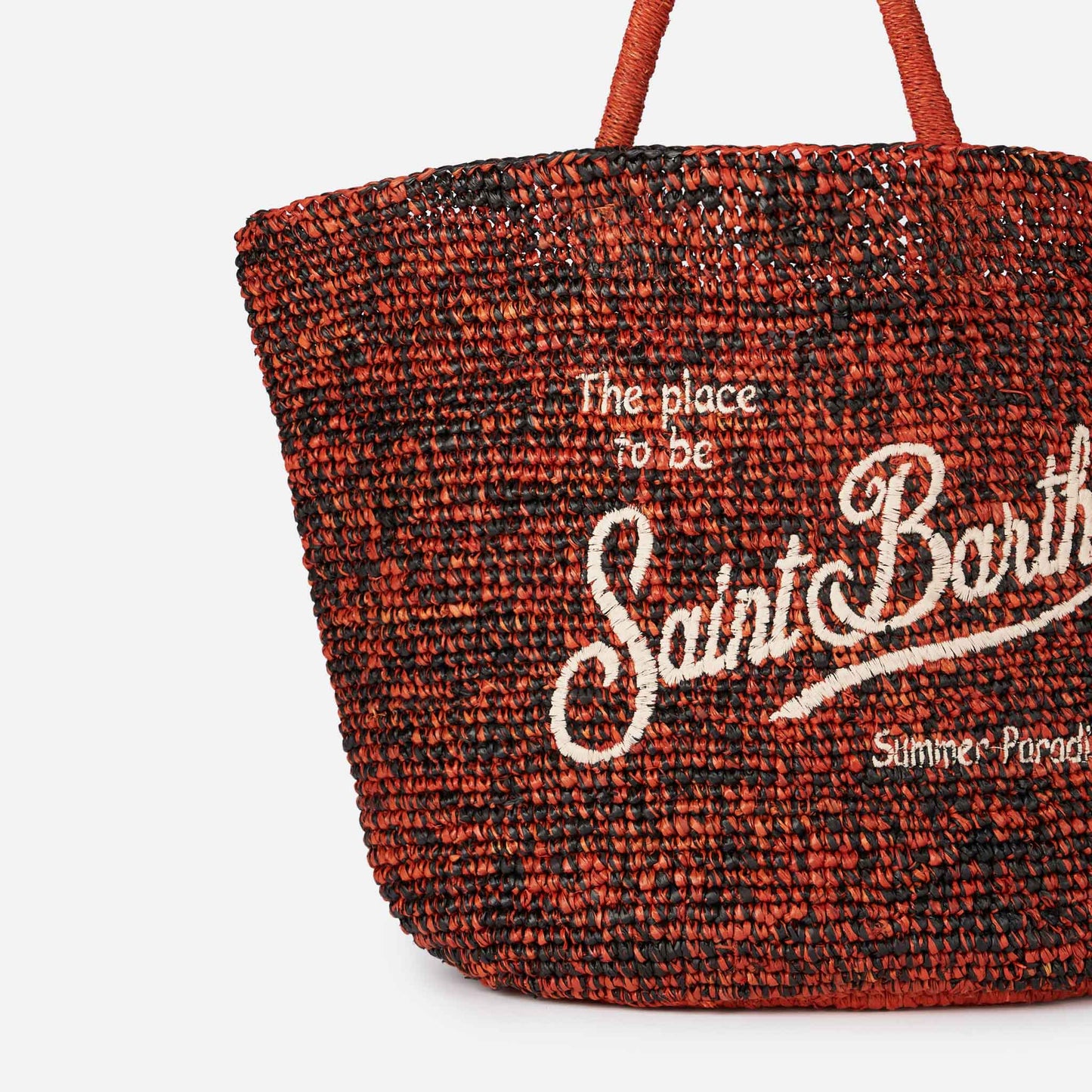 Raffia black and orange bag with front embroidery - MC2 Saint Barth