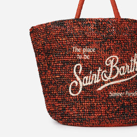 Raffia black and orange bag with front embroidery - MC2 Saint Barth