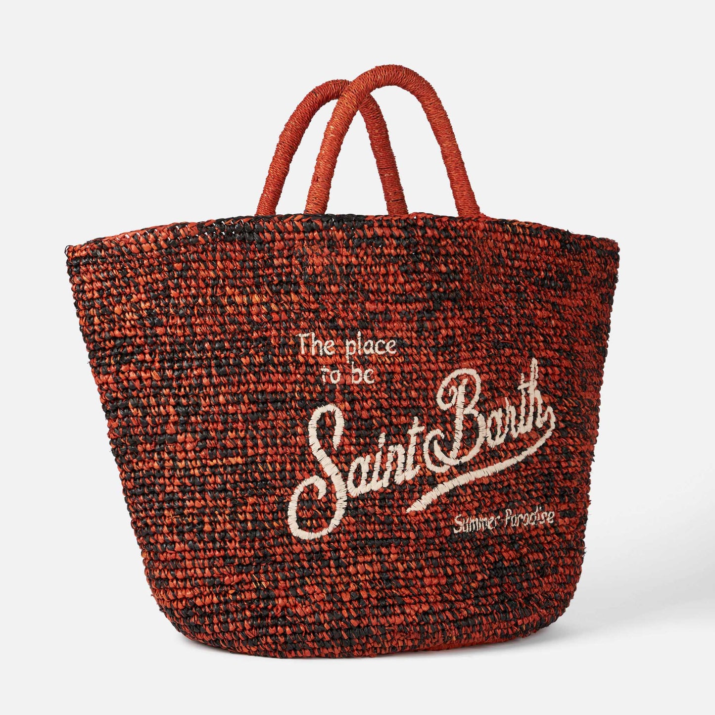 Raffia black and orange bag with front embroidery - MC2 Saint Barth