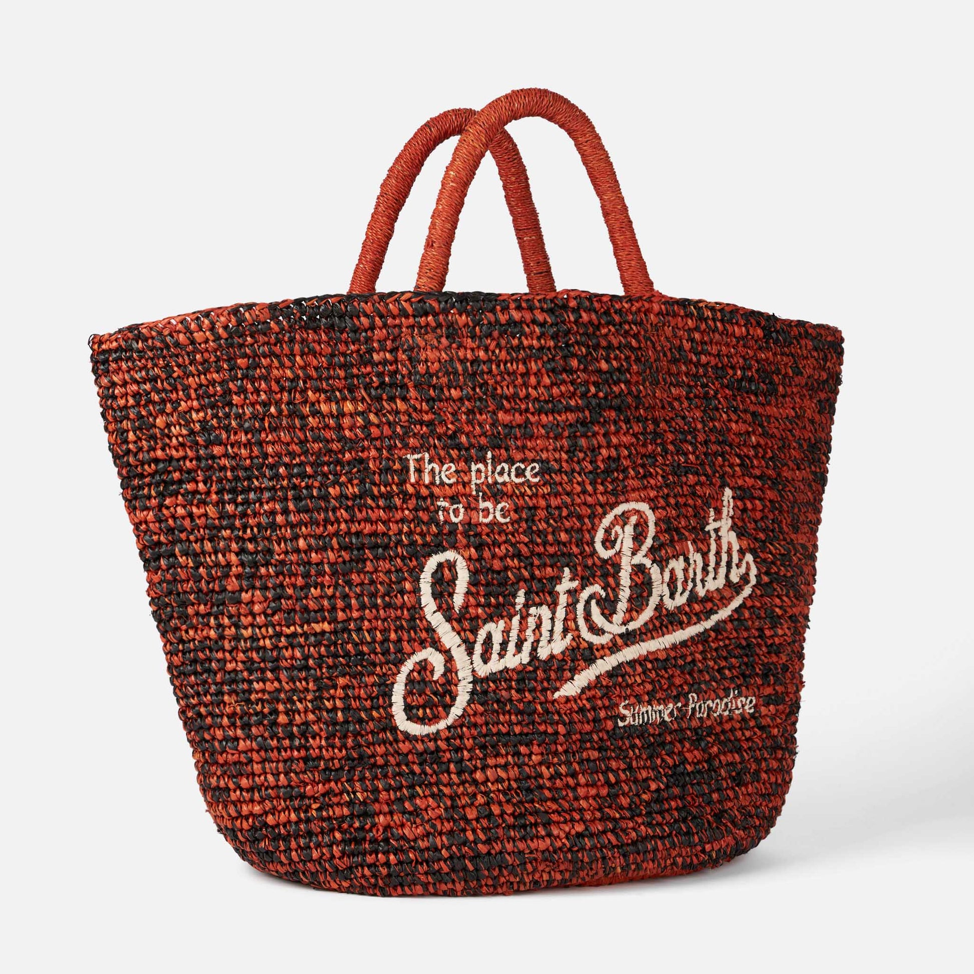 Raffia black and orange bag with front embroidery - MC2 Saint Barth