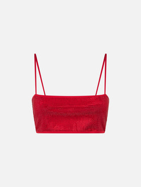 Woman bandeau red top with rhinestone
