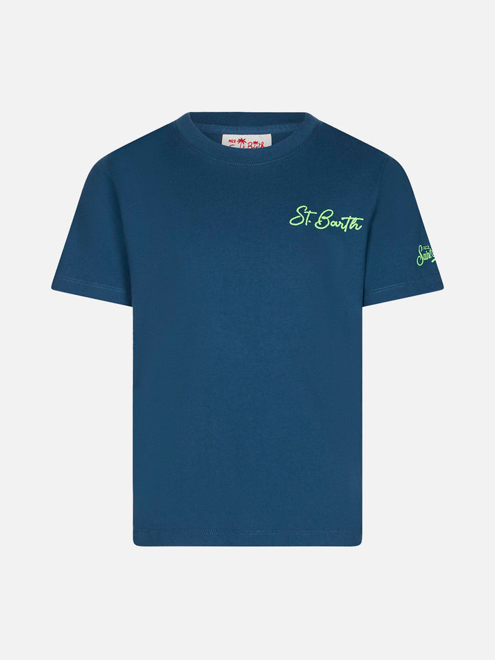 Boy blue cotton t-shirt with St. Barth beach print - MC2 Saint Barth