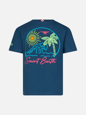 Boy blue cotton t-shirt with St. Barth beach print - MC2 Saint Barth