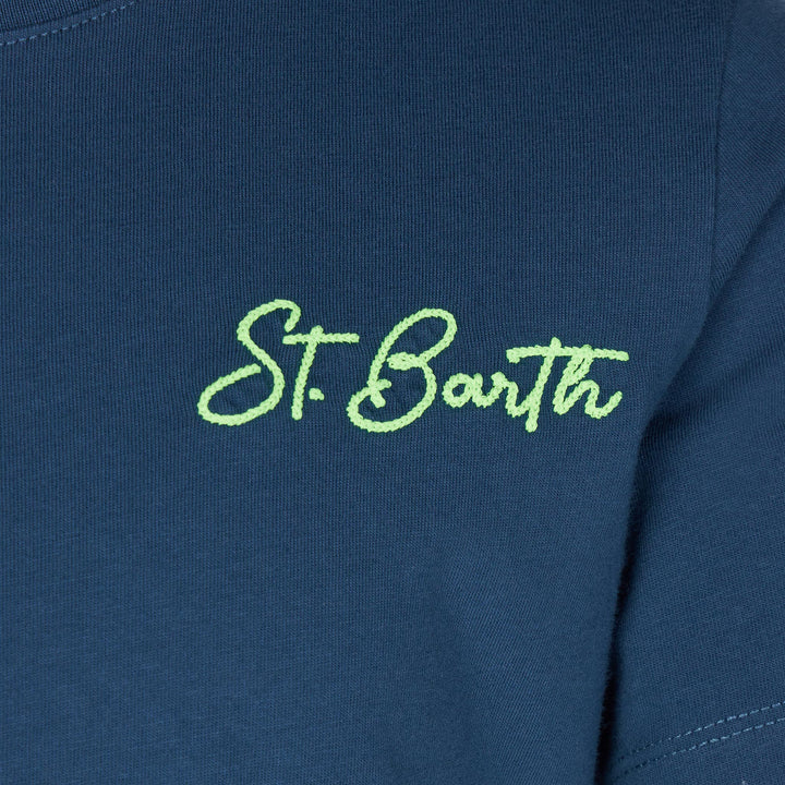 Boy blue cotton t-shirt with St. Barth beach print - MC2 Saint Barth