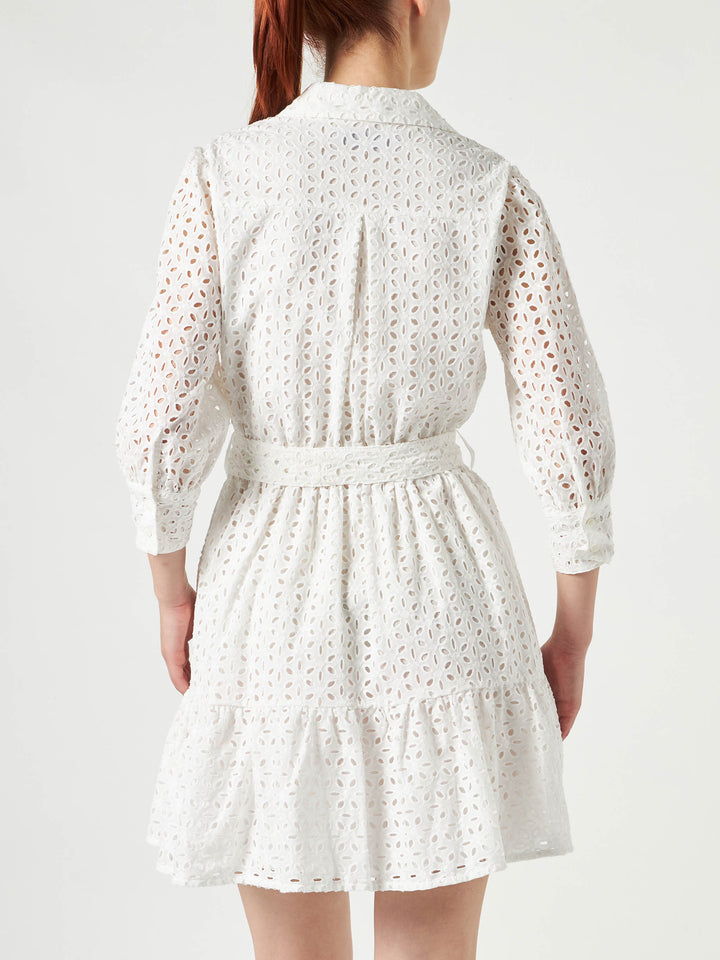 White cotton short dress Daisi with embroideries