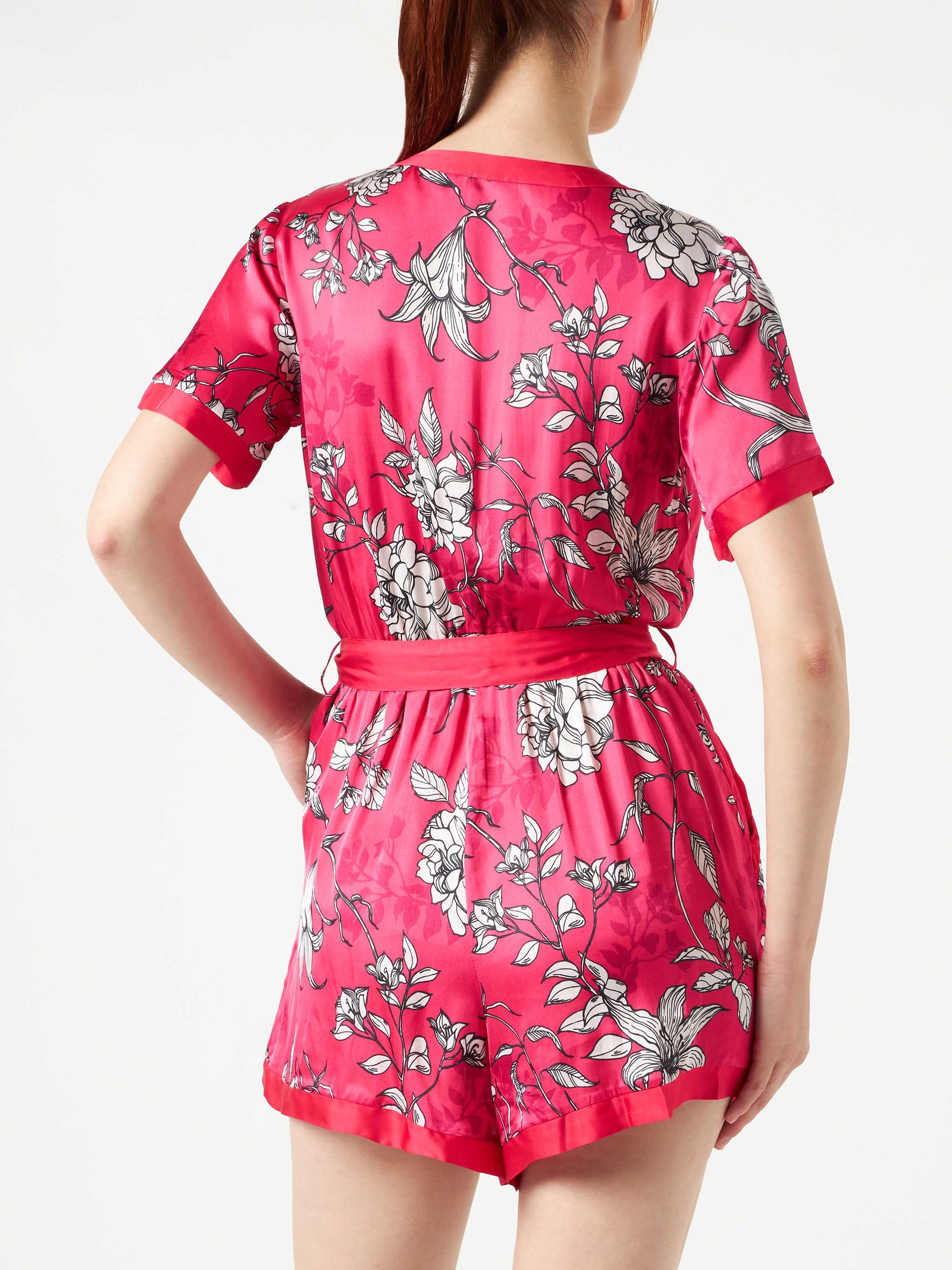 Red short jumpsuit with white flower print - MC2 Saint Barth