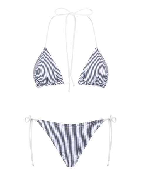 Woman seersucker triangle bikini with striped print - MC2 Saint Barth