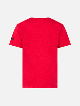red boy's t-shirt shark rider St Barth print - MC2 Saint Barth