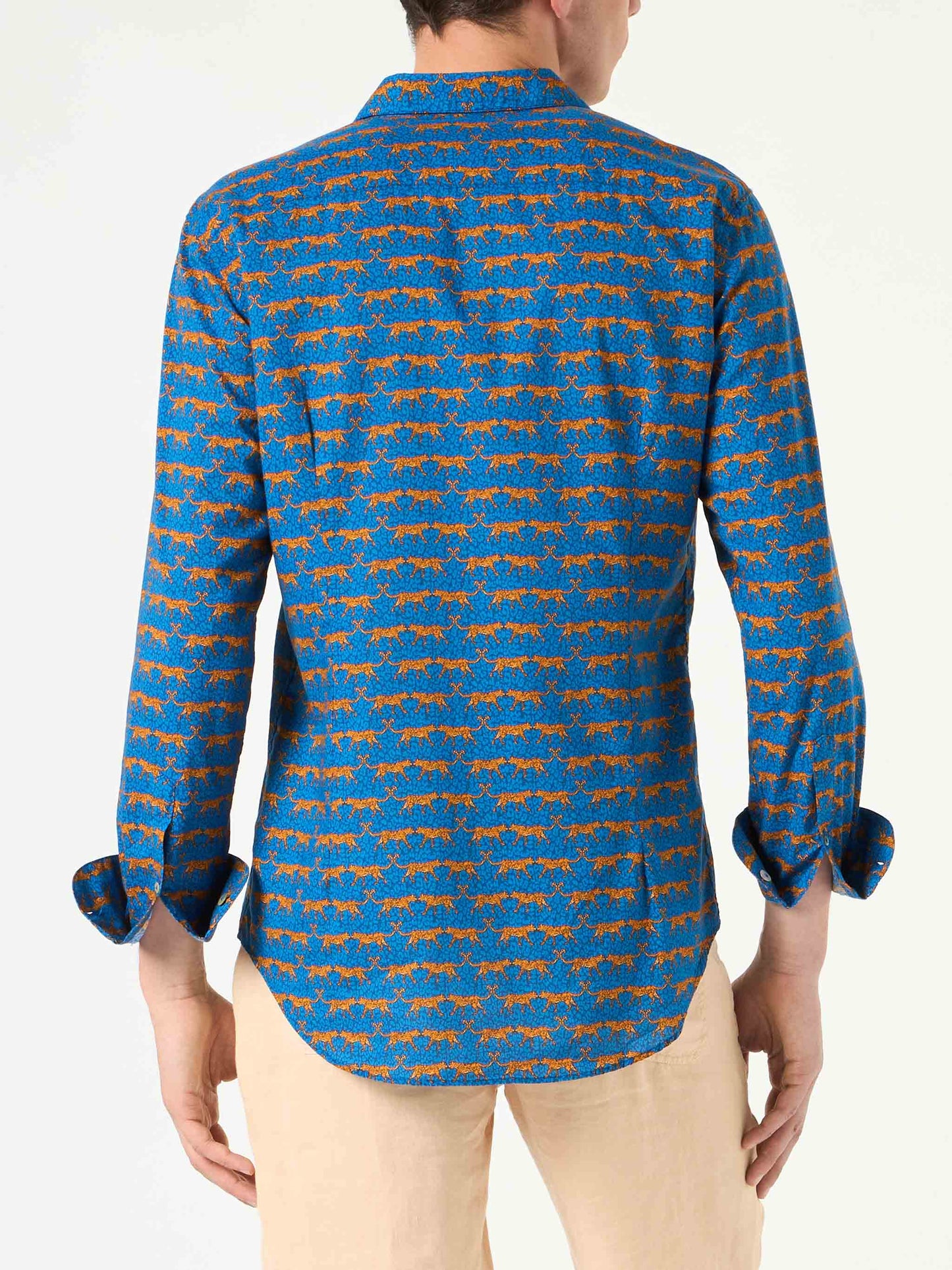 Man muslin cotton Sikelia shirt with wild cat print - MC2 Saint Barth