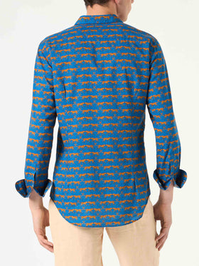 Man muslin cotton Sikelia shirt with wild cat print - MC2 Saint Barth