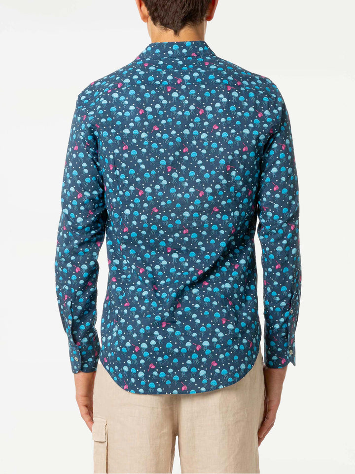 Man muslin cotton Sikelia shirt with jellyfish print - MC2 Saint Barth