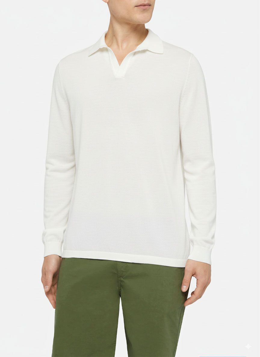 Polo Sloan senza bottoni in maglia bianca con maniche lunghe