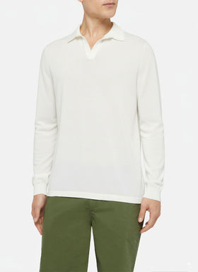 Polo Sloan senza bottoni in maglia bianca con maniche lunghe