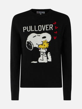Woman crewneck black sweater with Snoopy and Woodstock print | SNOOPY PEANUTS™ SPECIAL EDITION