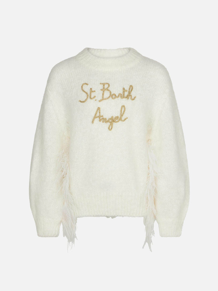 Girl brushed white crewneck sweater with embroidery - MC2 Saint Barth