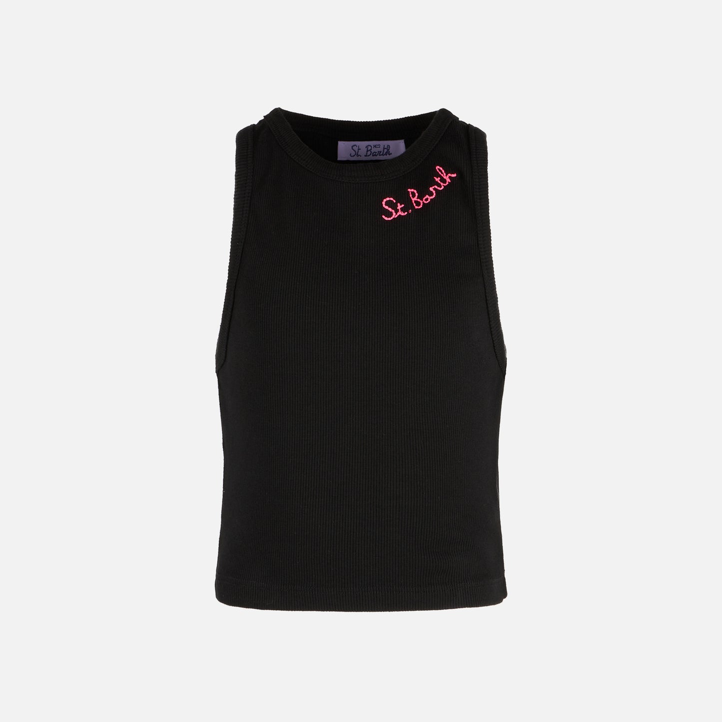 Crop-Tanktop aus Baumwolle mit St. Barth-Stickerei