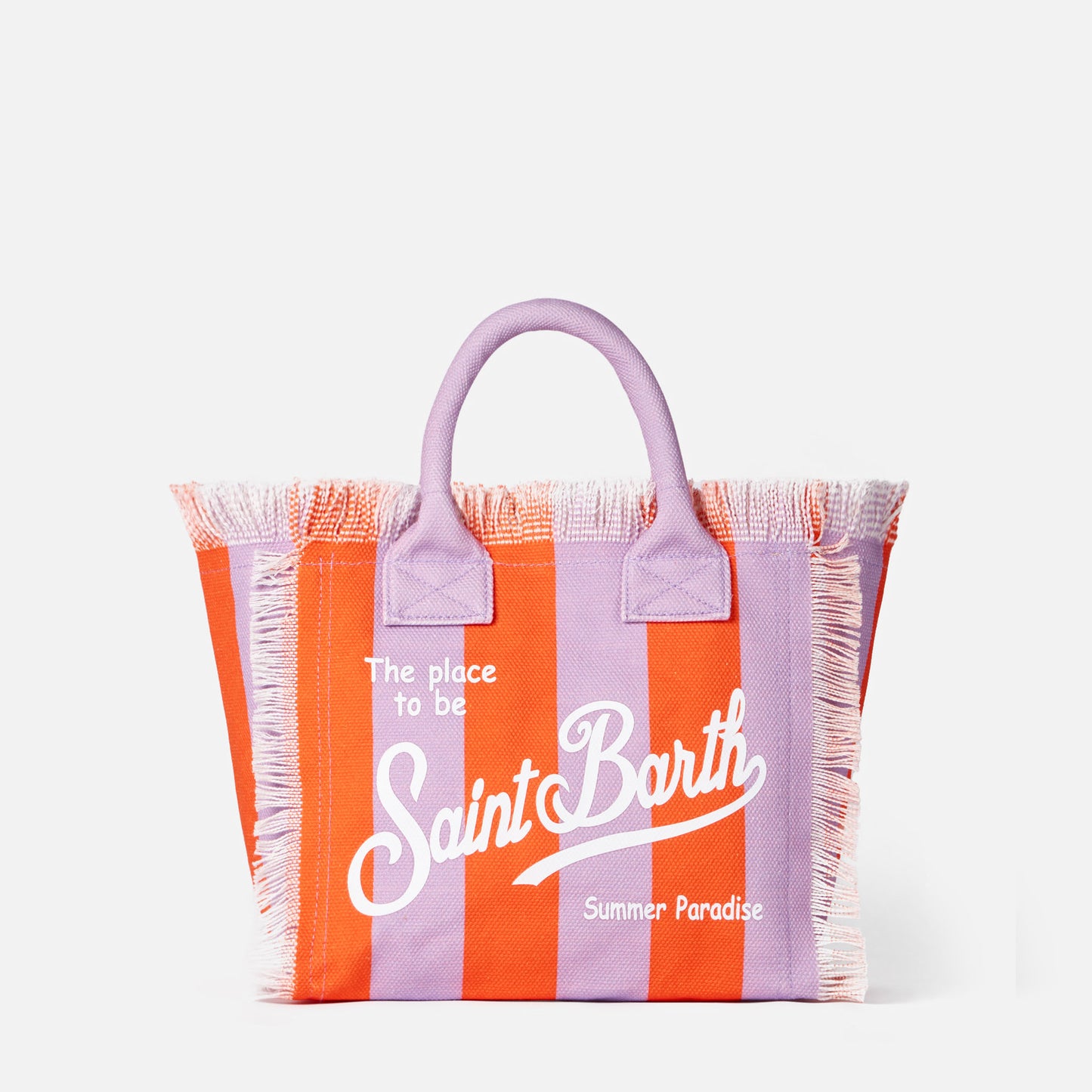 Colette cotton canvas handbag with lilac and red stripes - MC2 Saint Barth