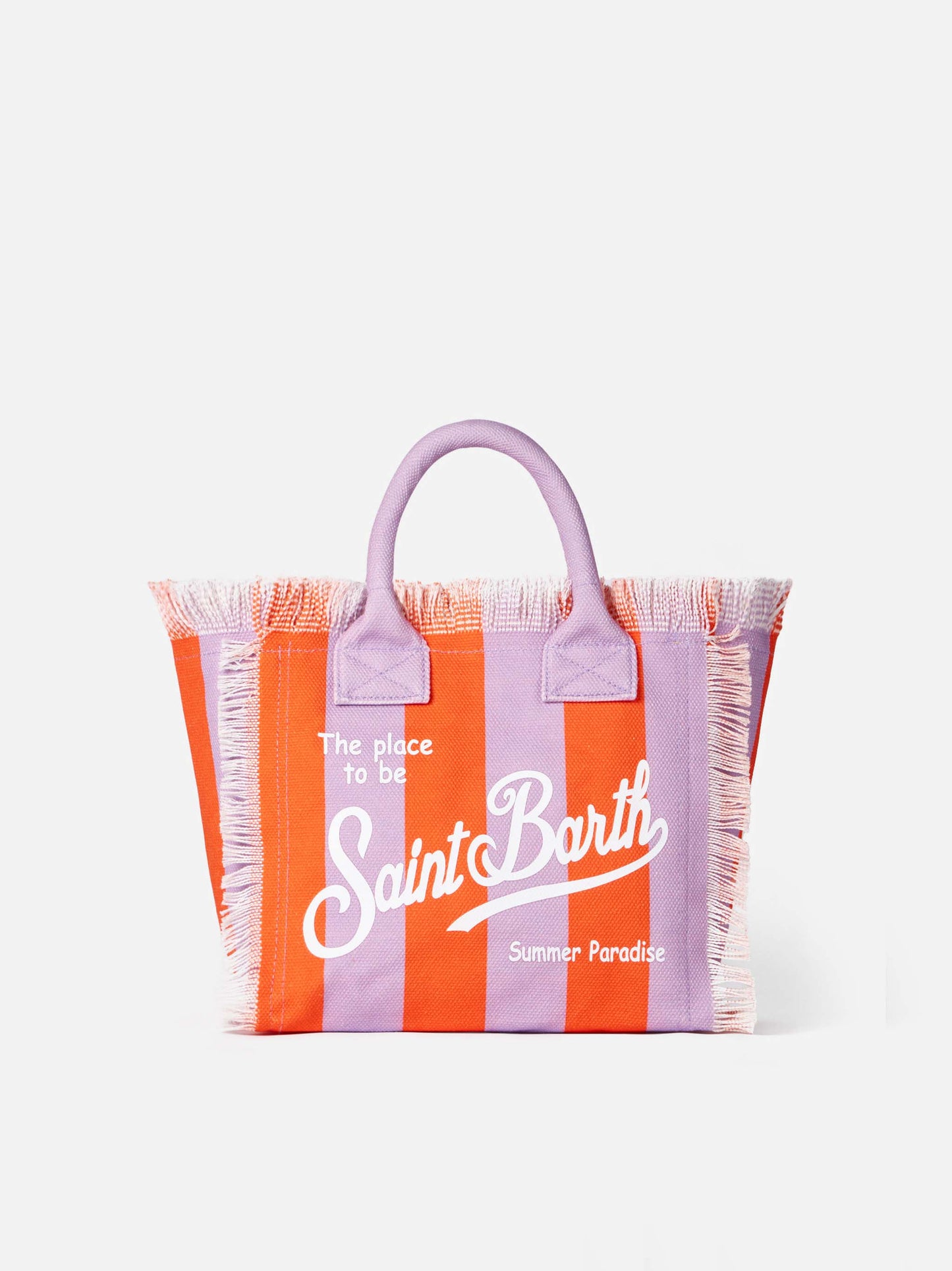 Colette cotton canvas handbag with lilac and red stripes - MC2 Saint Barth