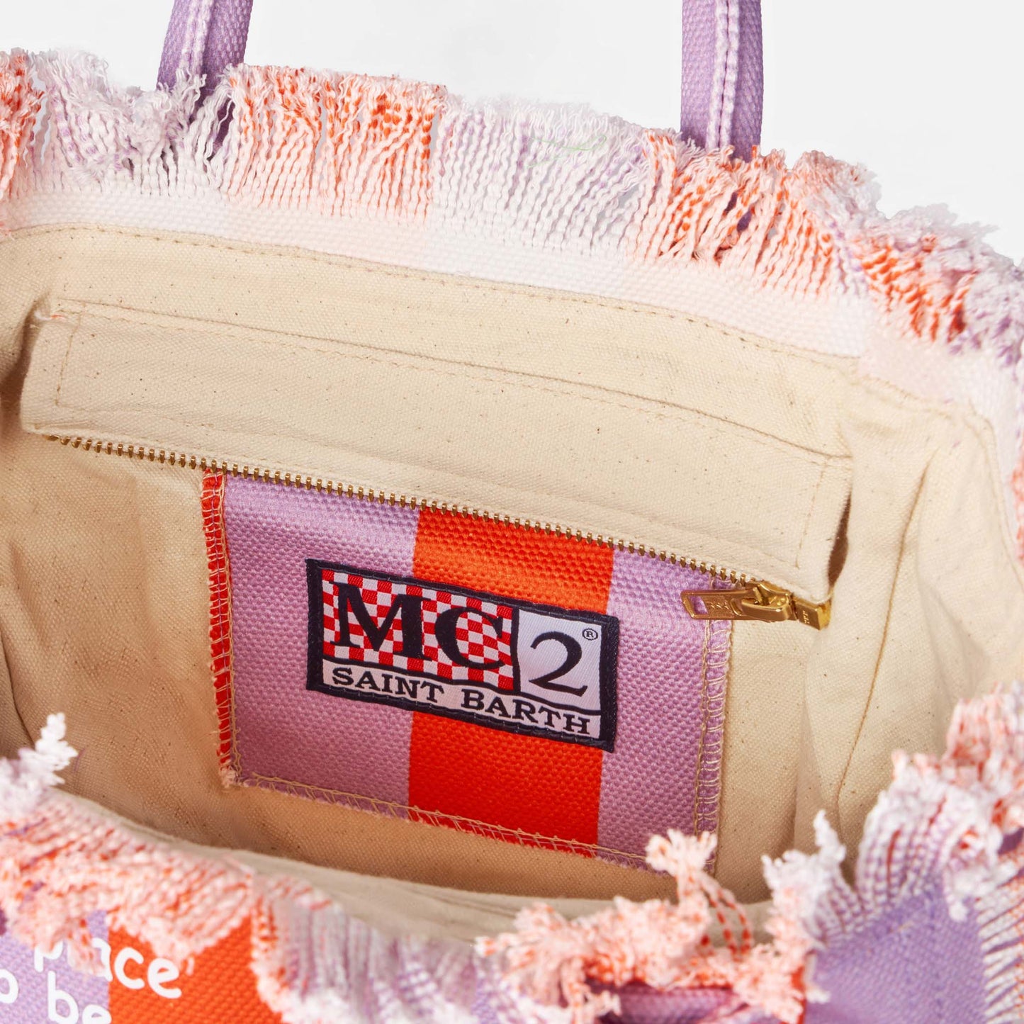 Colette cotton canvas handbag with lilac and red stripes - MC2 Saint Barth