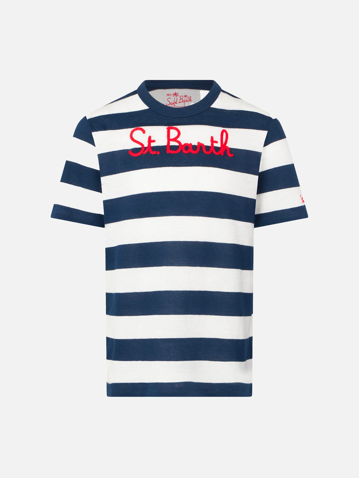 Boy blue striped t-shirt with St. Barth embroidery - MC2 Saint Barth