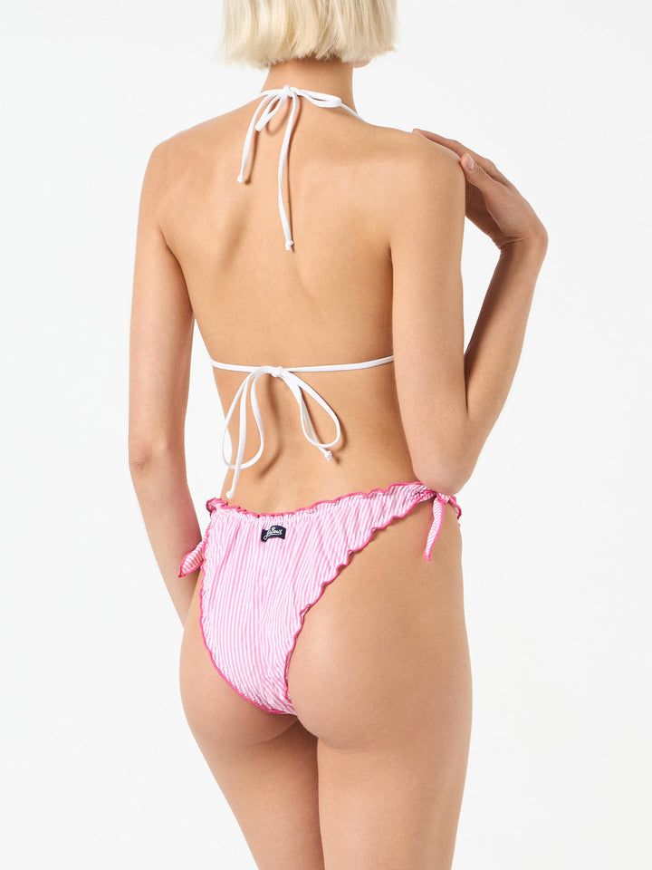 Bikini triangle en seersucker pour femme avec imprimé rayé 