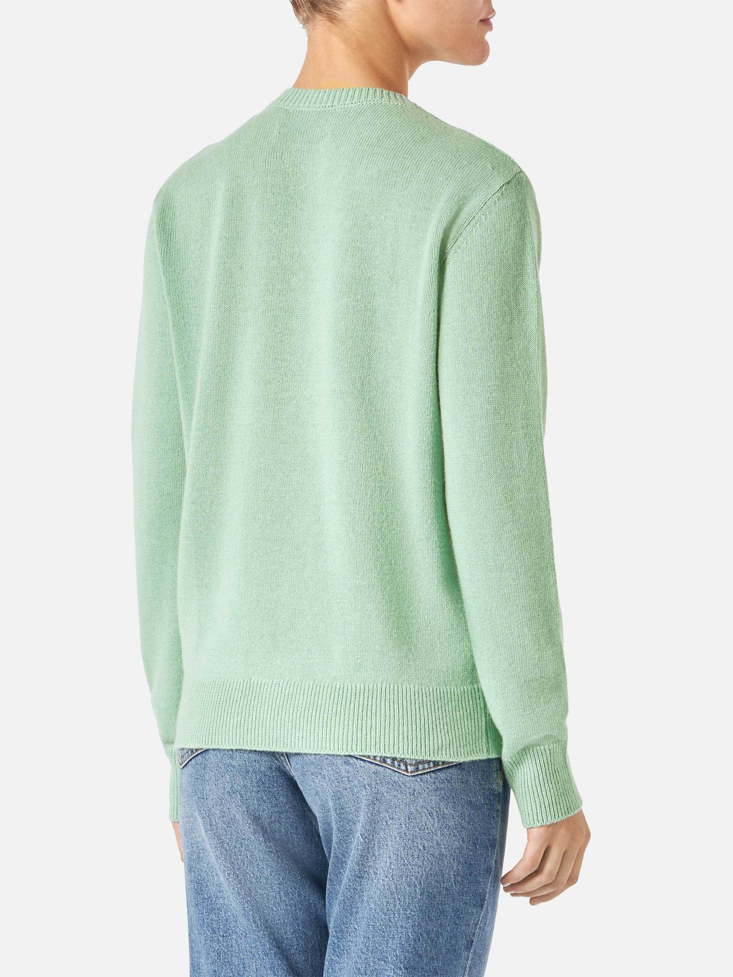 Woman green sweater with jacquard Vorrei non vorrei ma se vuoi