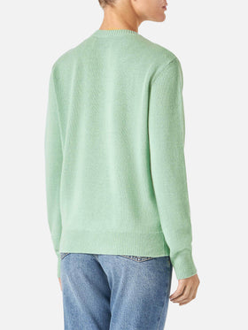 Woman green sweater with jacquard Vorrei non vorrei ma se vuoi