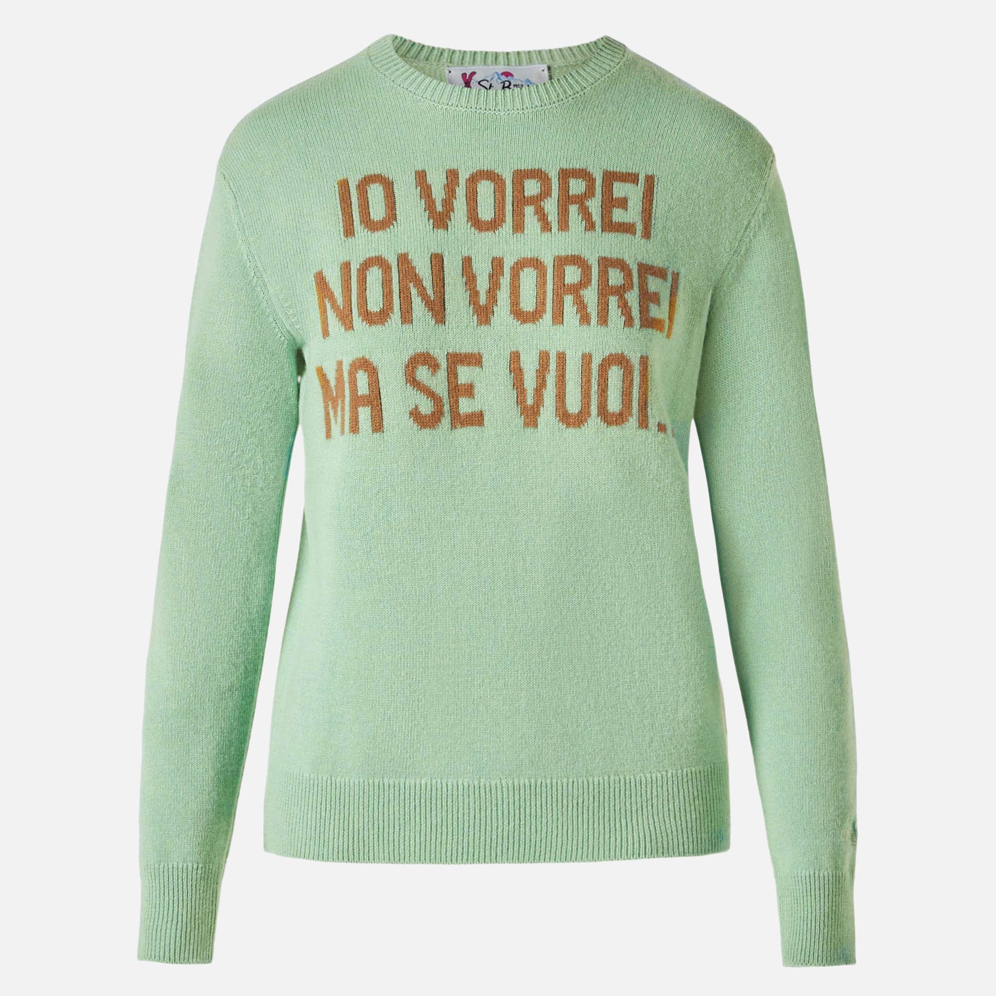 Woman green sweater with jacquard Vorrei non vorrei ma se vuoi