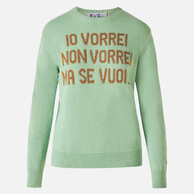 Woman green sweater with jacquard Vorrei non vorrei ma se vuoi
