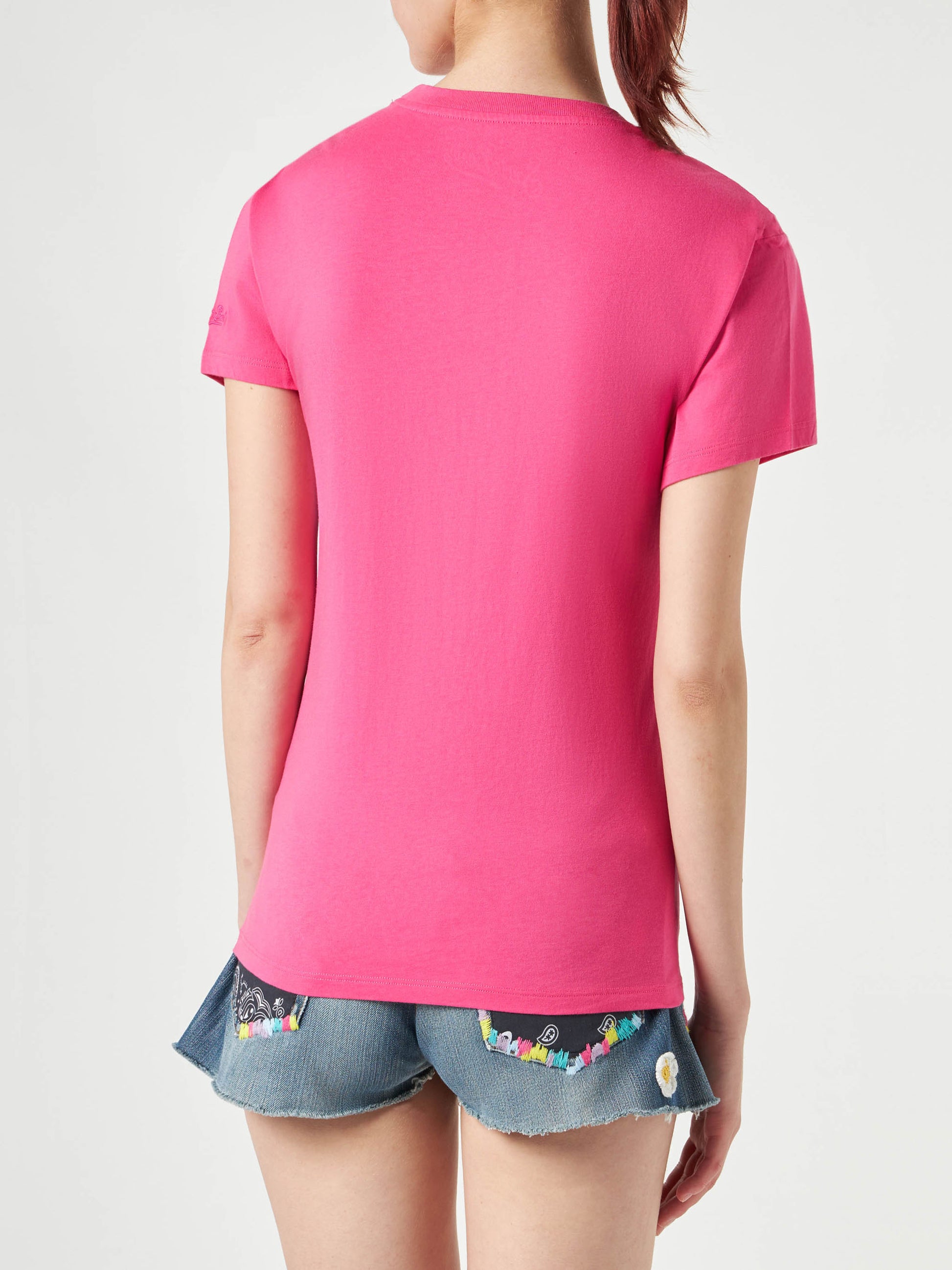 Woman fucsia cotton t-shirt with embroidery - MC2 Saint Barth