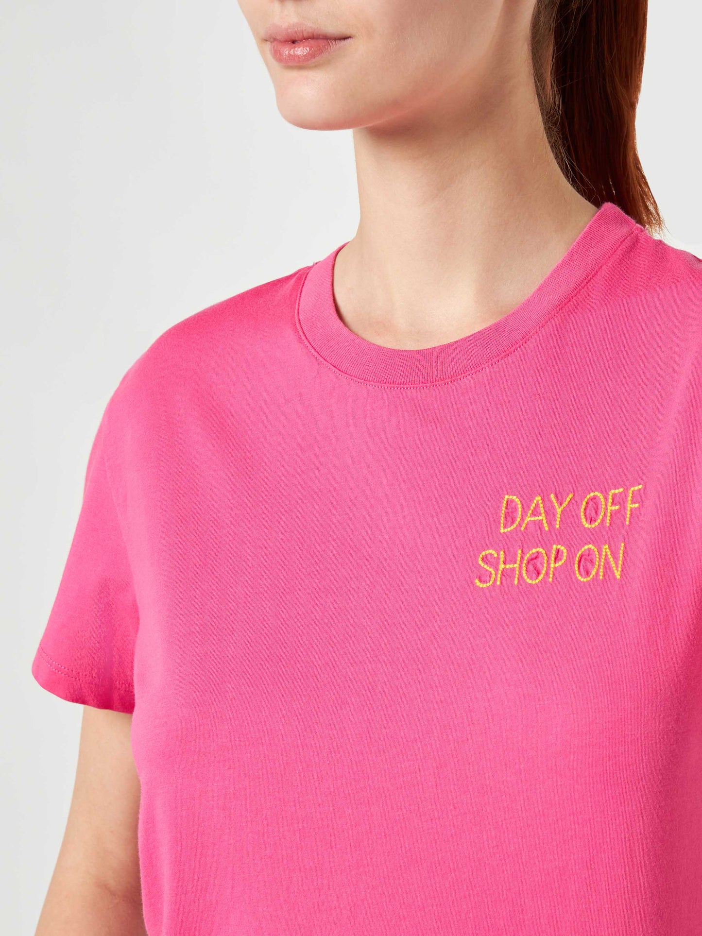 Woman fucsia cotton t-shirt with embroidery - MC2 Saint Barth