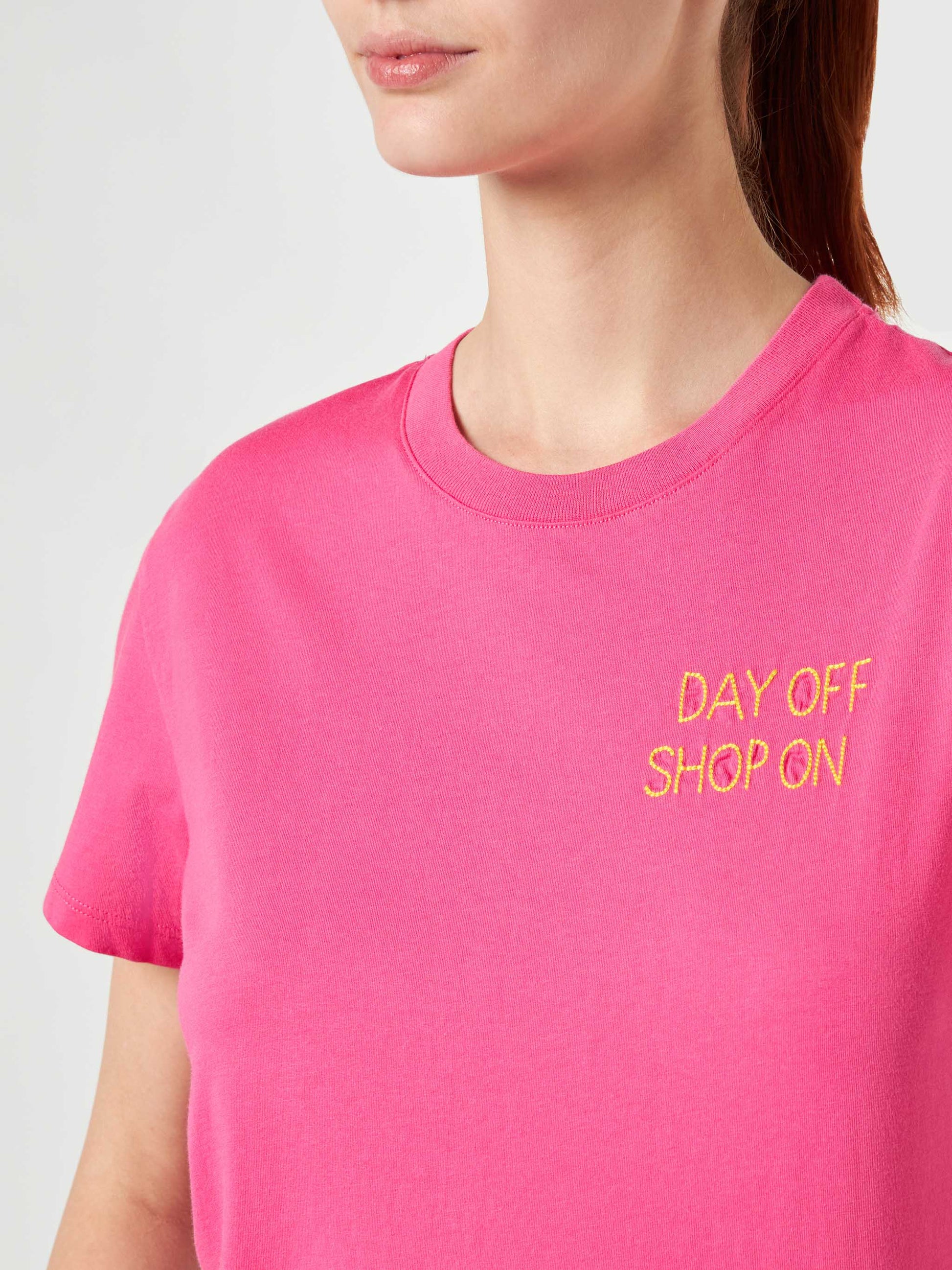 Woman fucsia cotton t-shirt with embroidery - MC2 Saint Barth