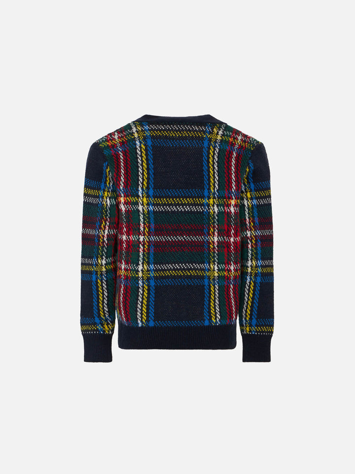 Tartan knitted cardigan with patch - MC2 Saint Barth