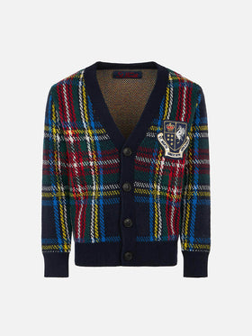Tartan knitted cardigan with patch - MC2 Saint Barth