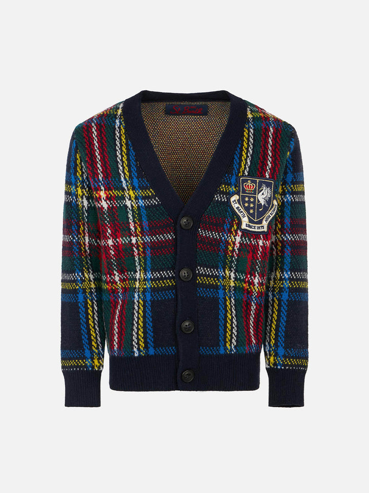 Tartan knitted cardigan with patch - MC2 Saint Barth