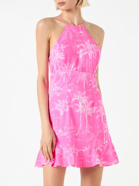 Fluo pink toile de jouy print slip dress Avrill - MC2 Saint Barth