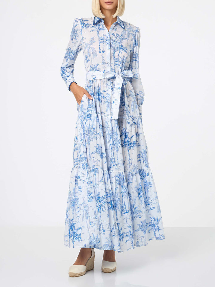 Abito lungo da donna con stampa toile de jouy