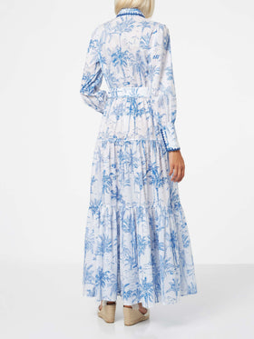 Abito lungo da donna con stampa toile de jouy