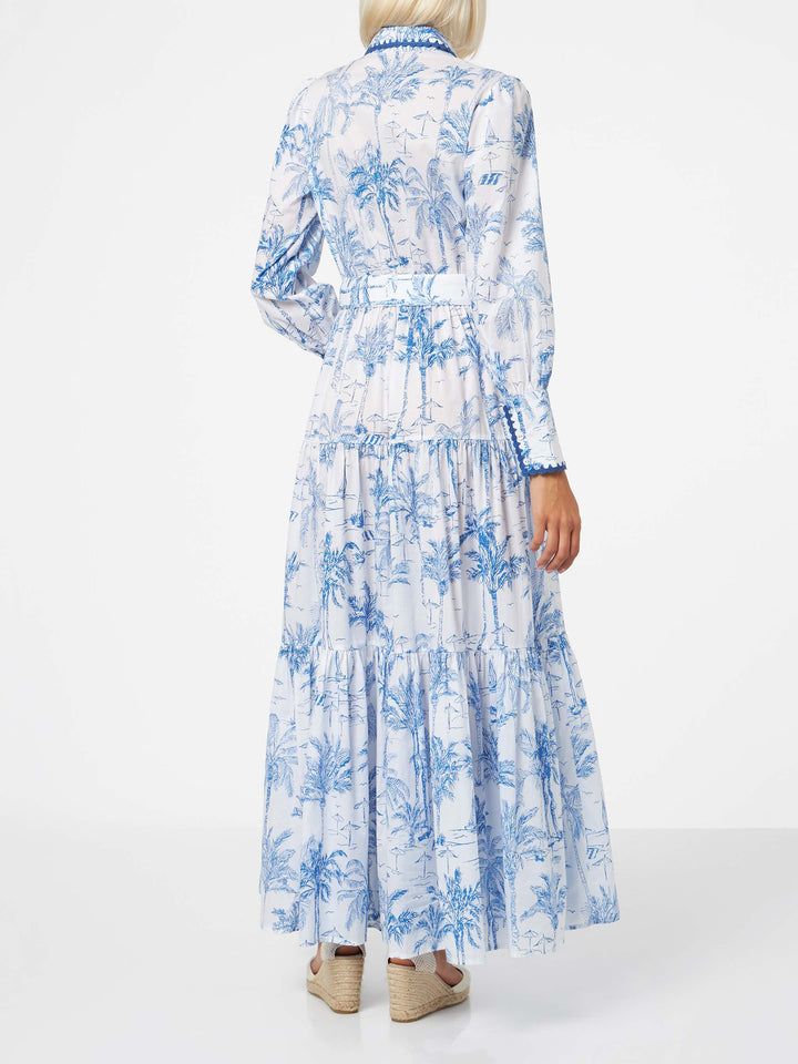 Abito lungo da donna con stampa toile de jouy