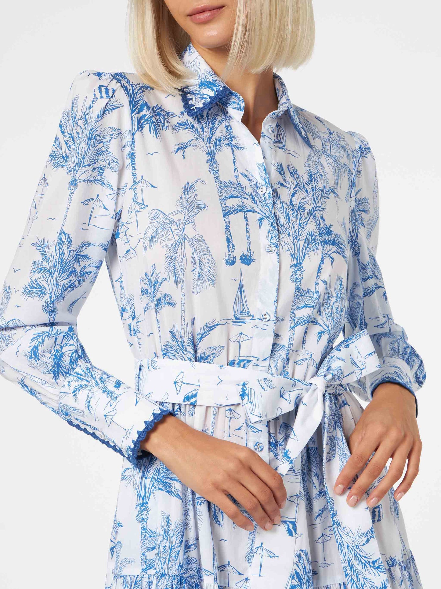 Abito lungo da donna con stampa toile de jouy