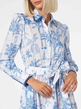Abito lungo da donna con stampa toile de jouy