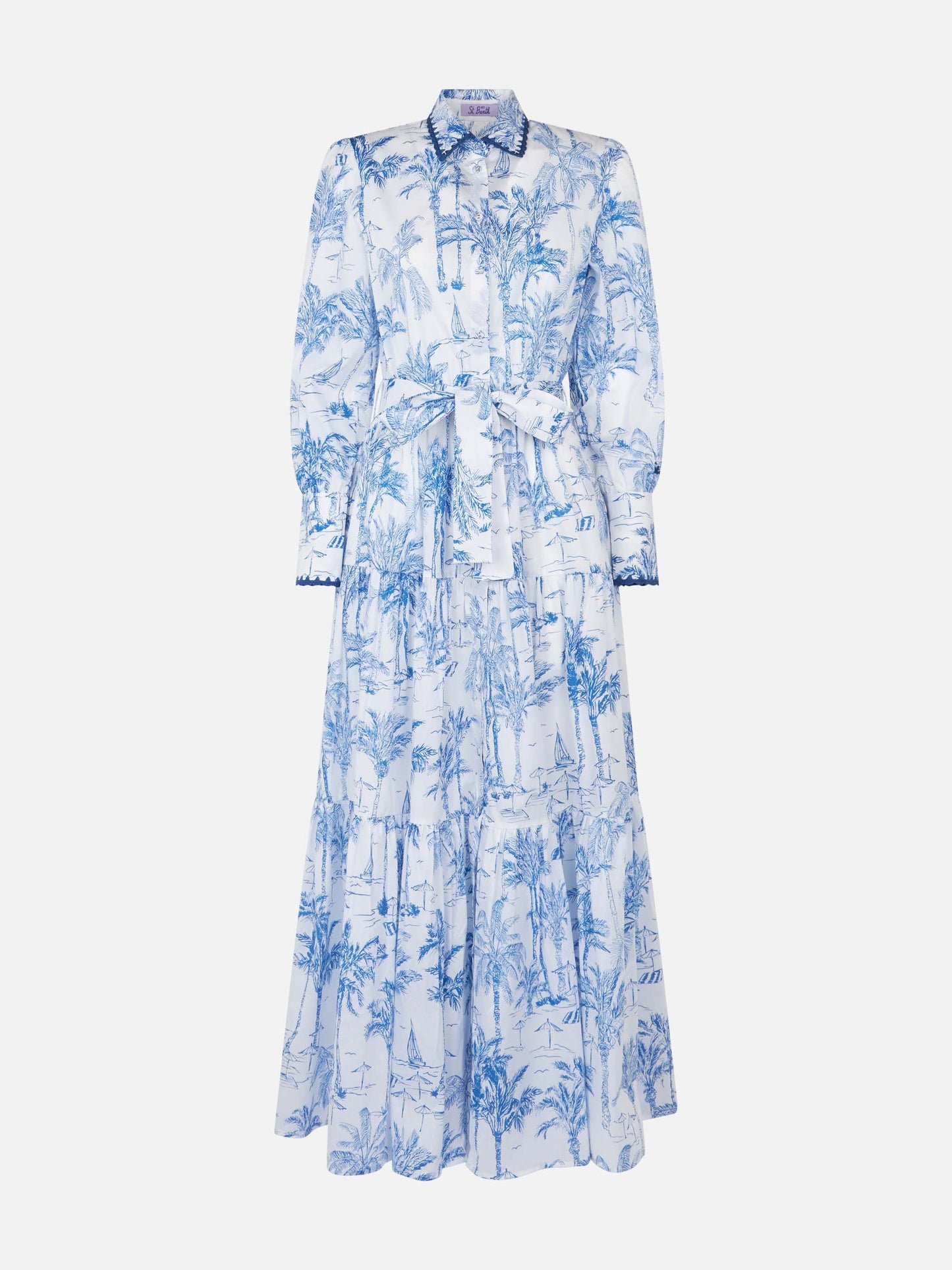 Abito lungo da donna con stampa toile de jouy