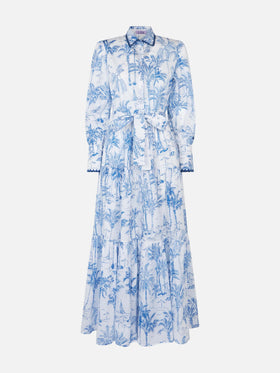 Abito lungo da donna con stampa toile de jouy
