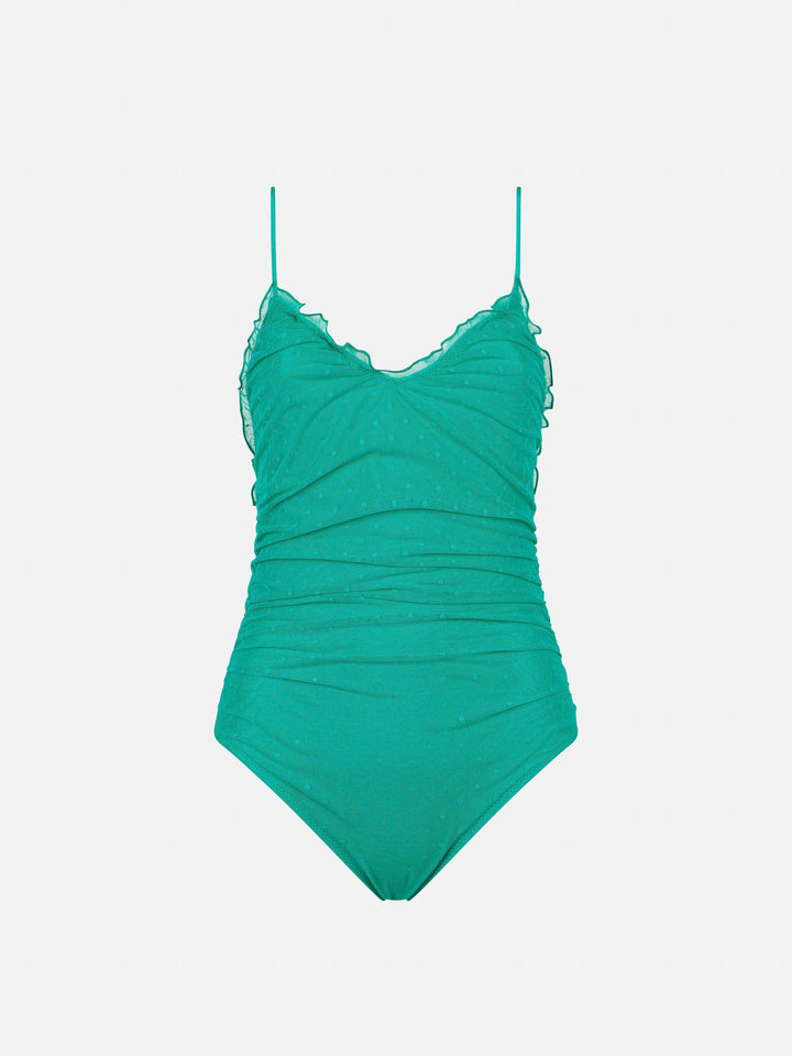 Emerald green one piece swimsuit Francoise with tulle - MC2 Saint Barth