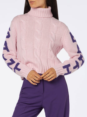 Woman turtleneck braided sweater with Saint Barth jacquard - MC2 Saint Barth