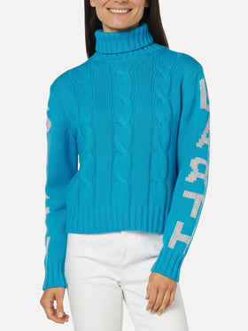 Rollkragenpullover für Damen mit Zopfmuster und Saint Barth-Jacquard